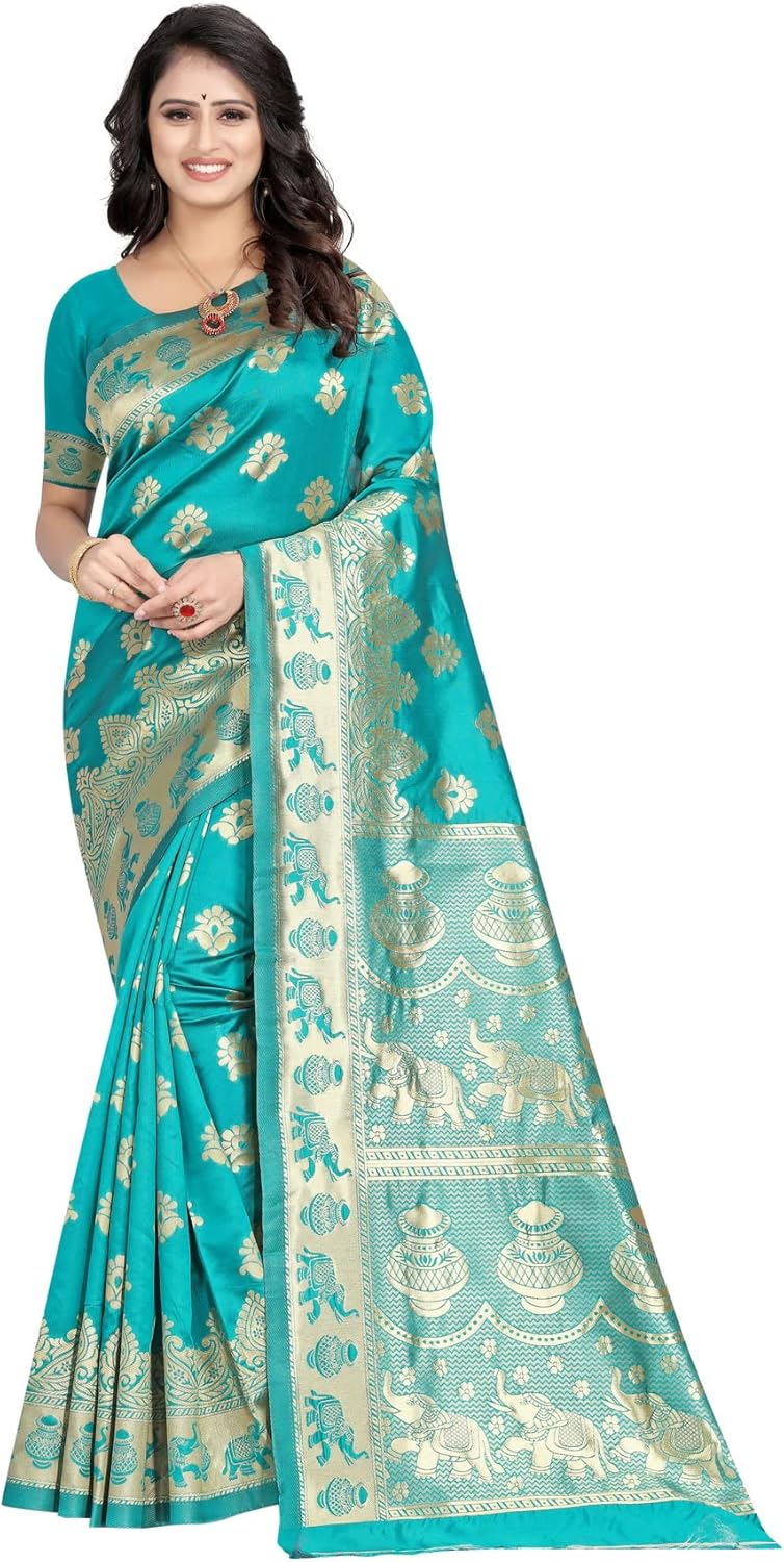 Women’s Pure Soft Kanjivaram Silk Saree Banarasi Design Style with Blouse Piece for Wedding (Pari9016-51)