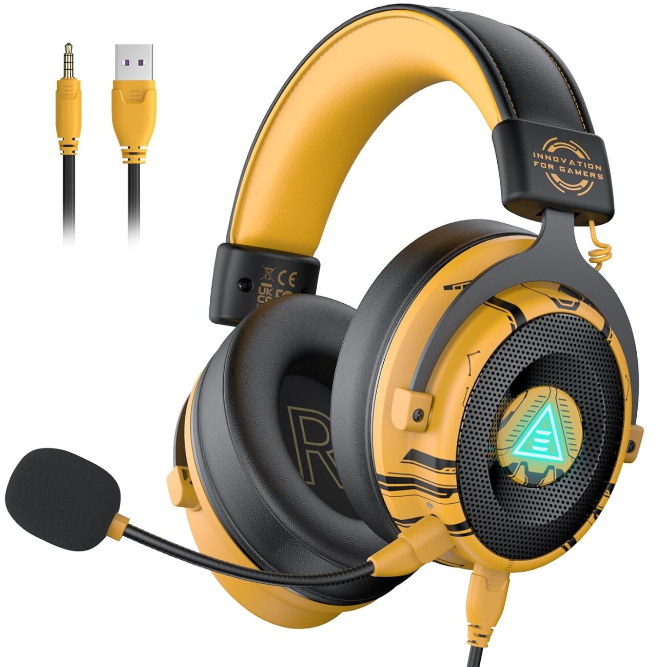 EKSA E900 Pro Yellow Gaming Wired Over Ear Headphones with Virtual 7.1 Surround Sound, Noise Cancelling with Mic & Led, Compatible with PC, PS4, PS5, Xbox One (Yellow)