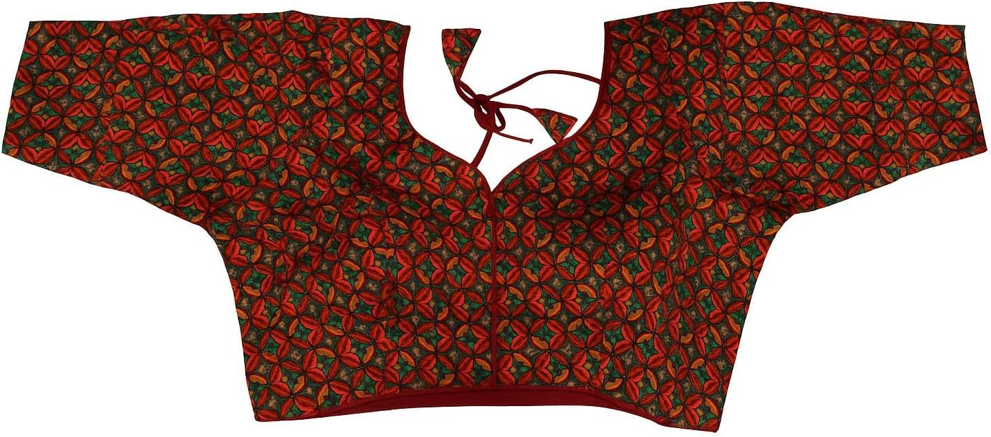 Printed Elbow Sleeve Saree Blouse with Back Tie – Ethnic Padded Blouse for Traditional and Festive Wear