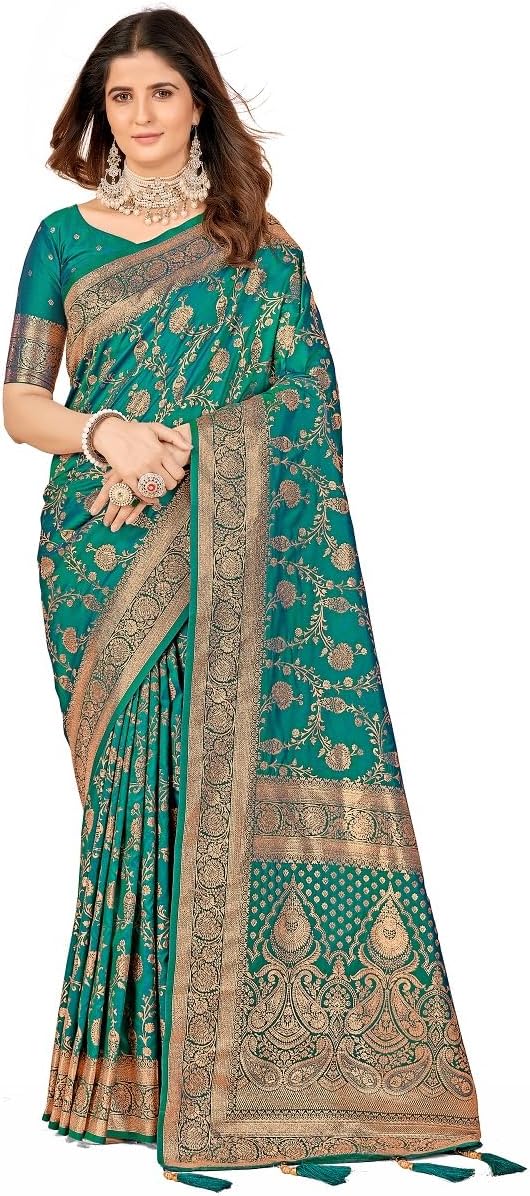 Mehrang Cotton Banarasi Silk Saree for Women With Unstitched Blouse Piece