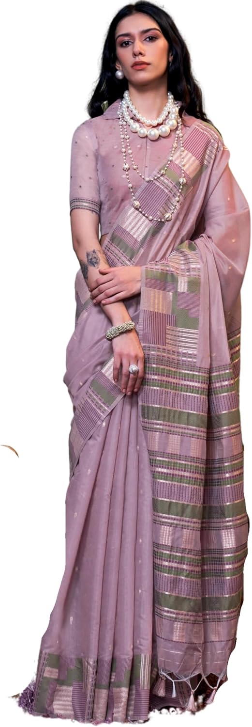 SGF11 Women’s Kanjivaram Soft Cotton Linen Silk Sarees With Unstitched Blouse Piece 6.3metres