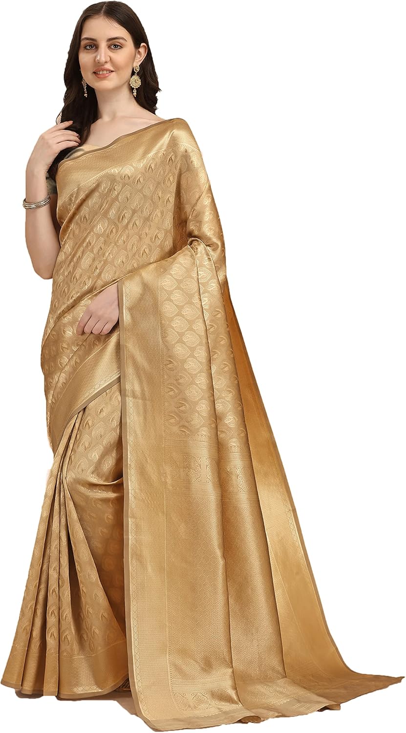Women’s Kerala Banarasi Silk With Zari Jacquard Work Saree With Unstitched Blouse Piece