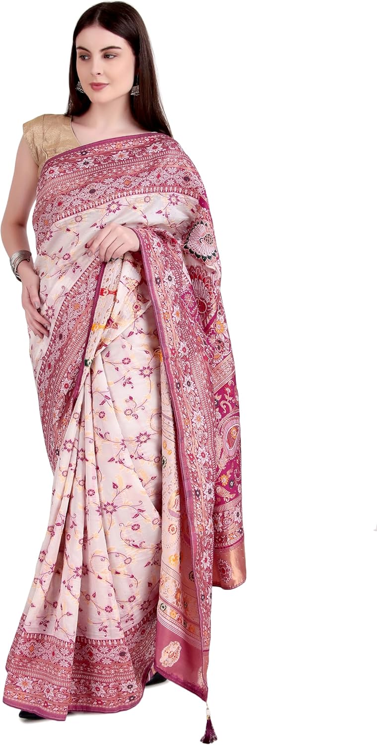 Women’s Pure Silk Embroidery Work Saree with Unstitch Blouse Piece Partywear | Wedding Wear Saree For Women