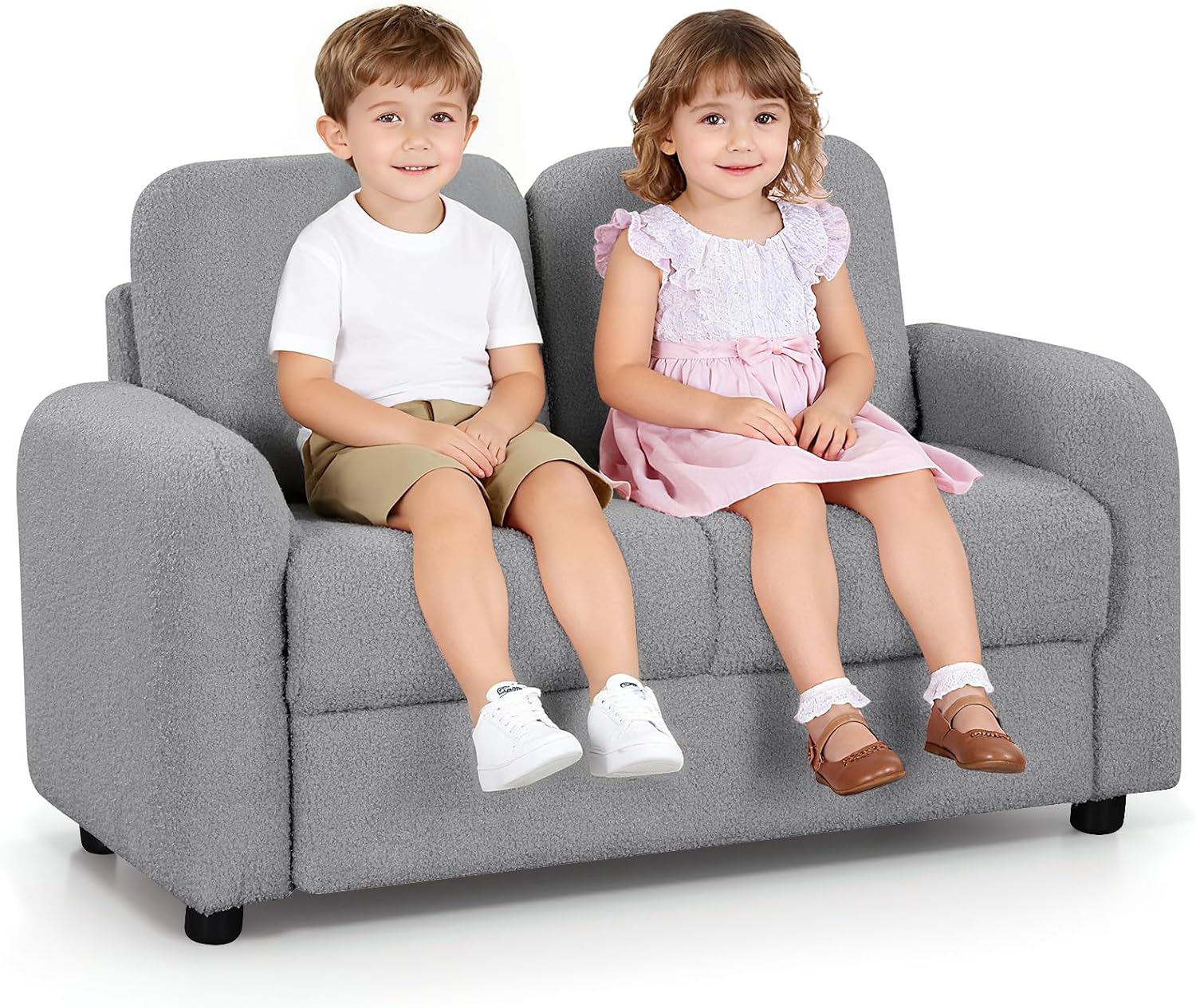 INFANS Kids Sofa, 2 Seat Soft Thick Upholstered Couch with Plush Fabric Solid Wooden Frame, Armrest Chair Lounge for Playroom Kids Boys Girls