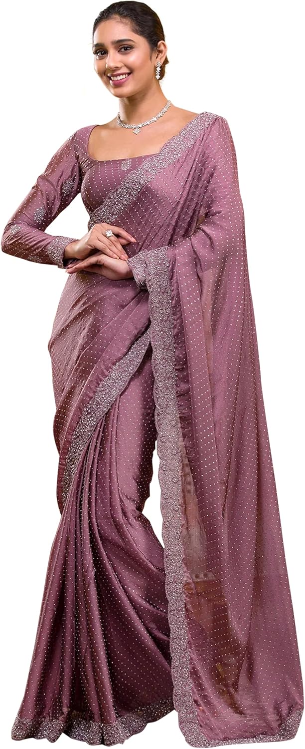 TRENDMALLS Women Saree Rangoli sik Embroidery With Siroski Work Saree