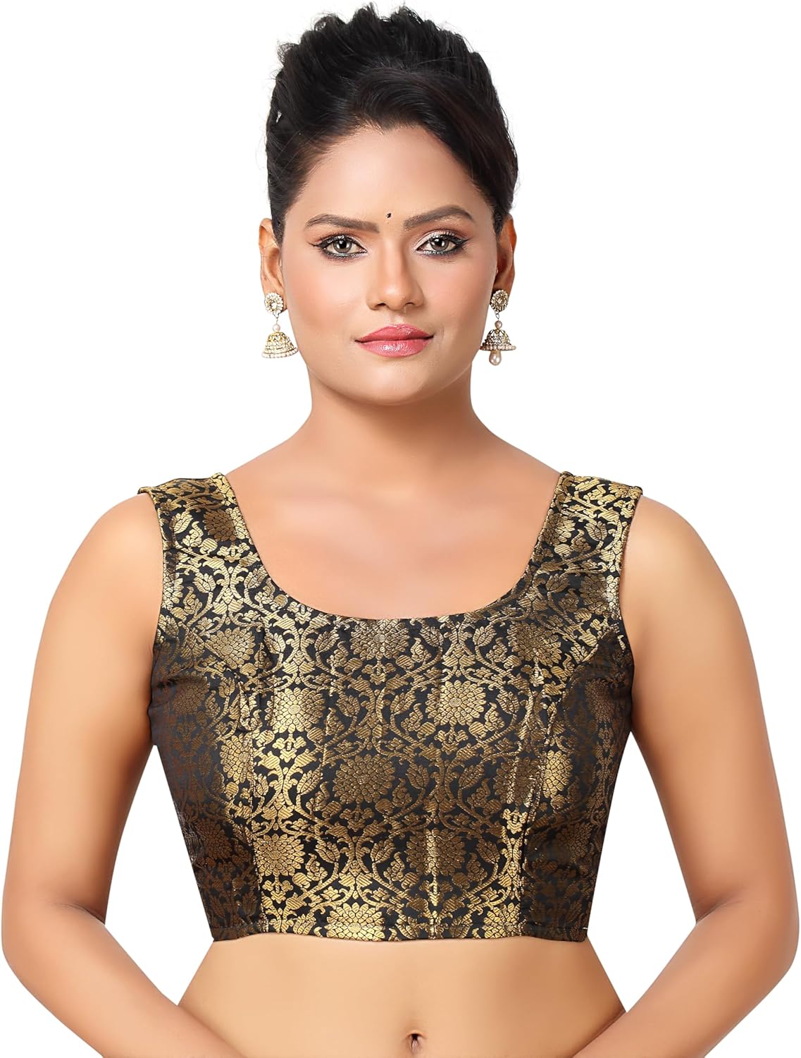 Womens Rich Banaras Brocade Sleeveless Readymade Saree Blouse