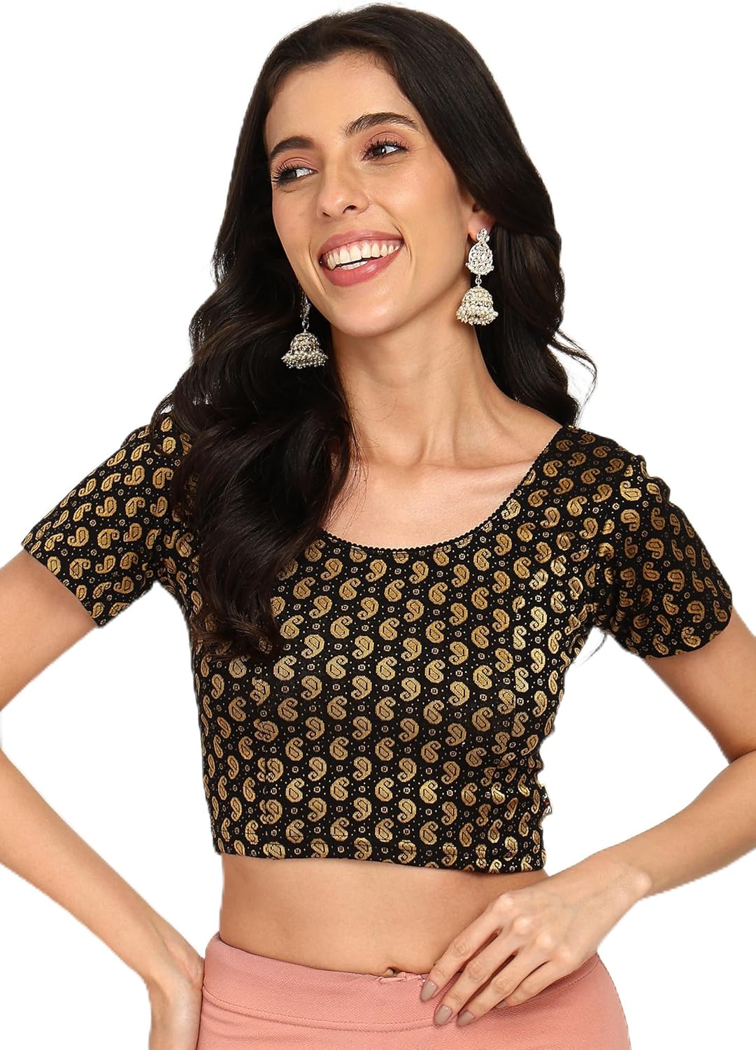 Cotton Spandex Jacquard Booti Blouse, Stretch Fit Bust 26-34″, Readymade, Versatile Saree & Lehenga Top