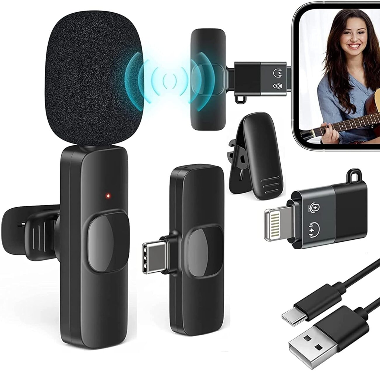 Careflection K8 Wireless Collar Mic for Type-C Android Cell Phone,Tablets & iPhone Supported Lavalier Microphone, Noise Reduction Lapel Mike -shoots,Youtubers, Video Recording,Facebook,Live Stream (1)