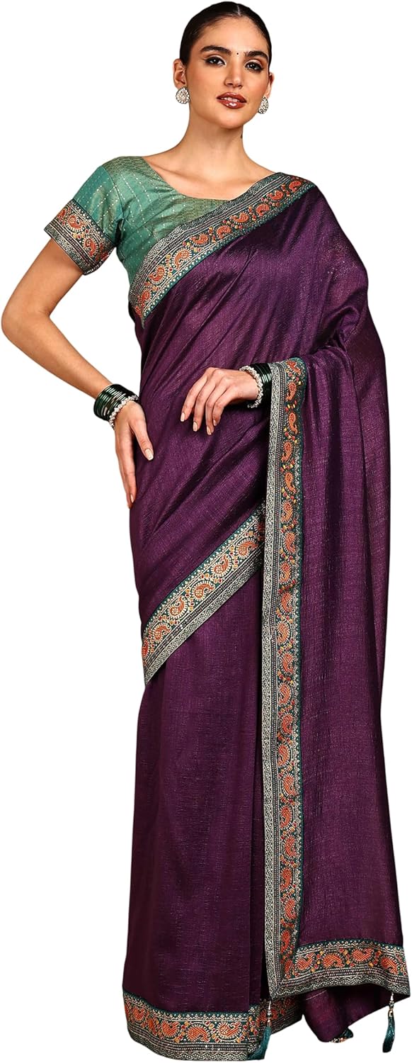 Dupion Art Silk Saree – Broad Contrast Border, Lightweight, Easy Drape, Party & Wedding, Affordable Ethnic Wear