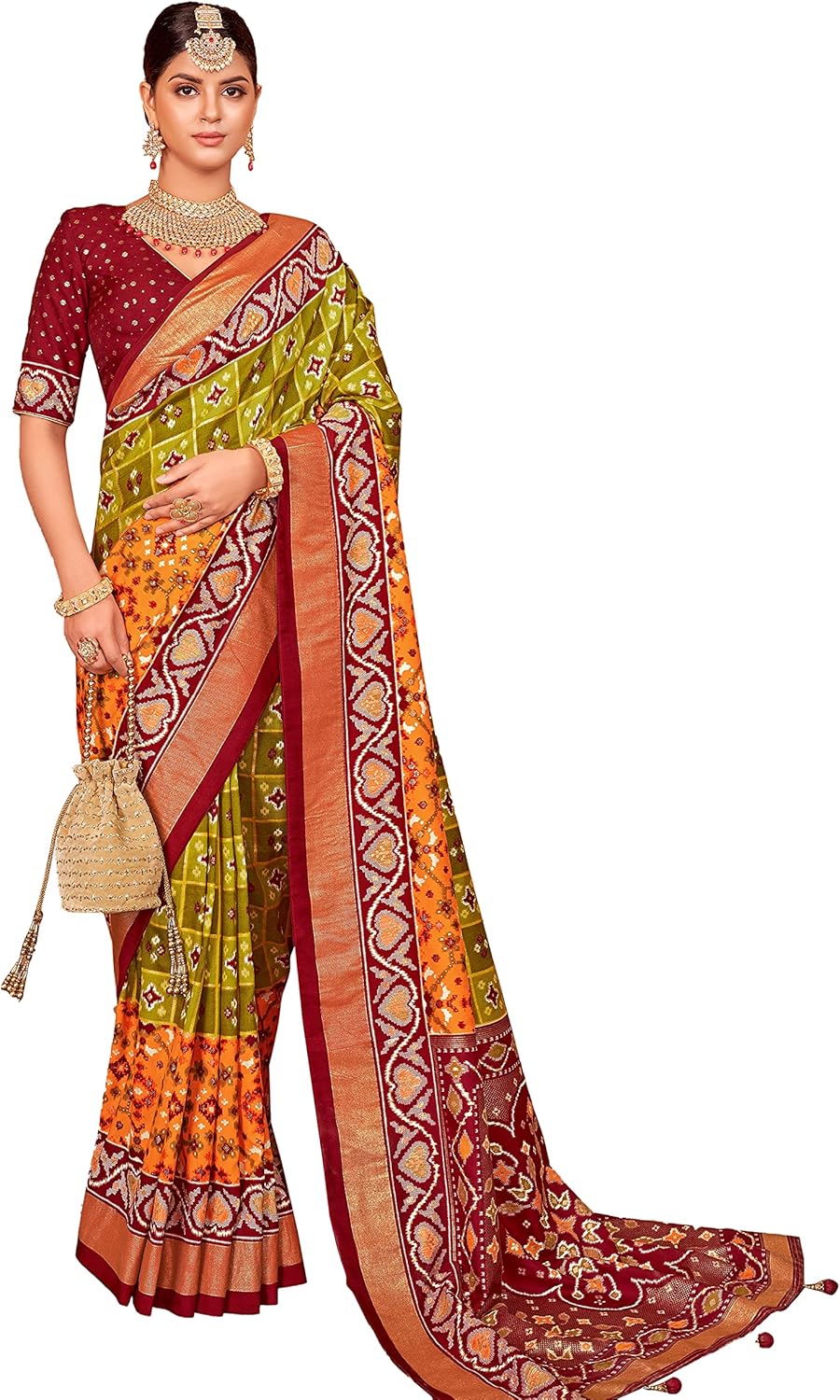 Elina fashion Indian Sarees for Women Cotton silk Foil Printed Saree | Wedding Diwali Gift Sari With Unstitched Blouse