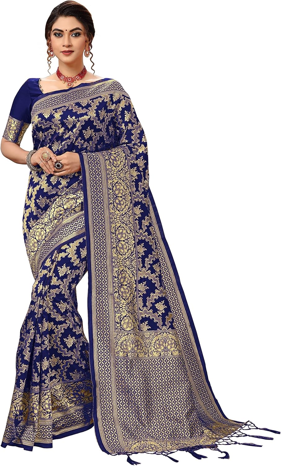 TRENDMALLS Women’s Banarasi Silk Saree with Unstitched Blouse Piece