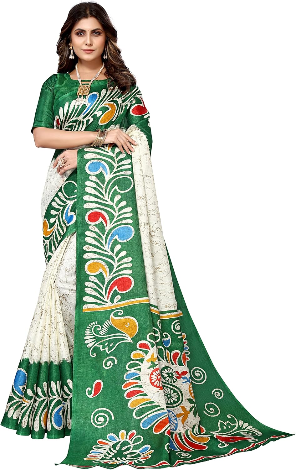 Art Silk Saree for Women Printed Indian Sari with Unstitched Blouse