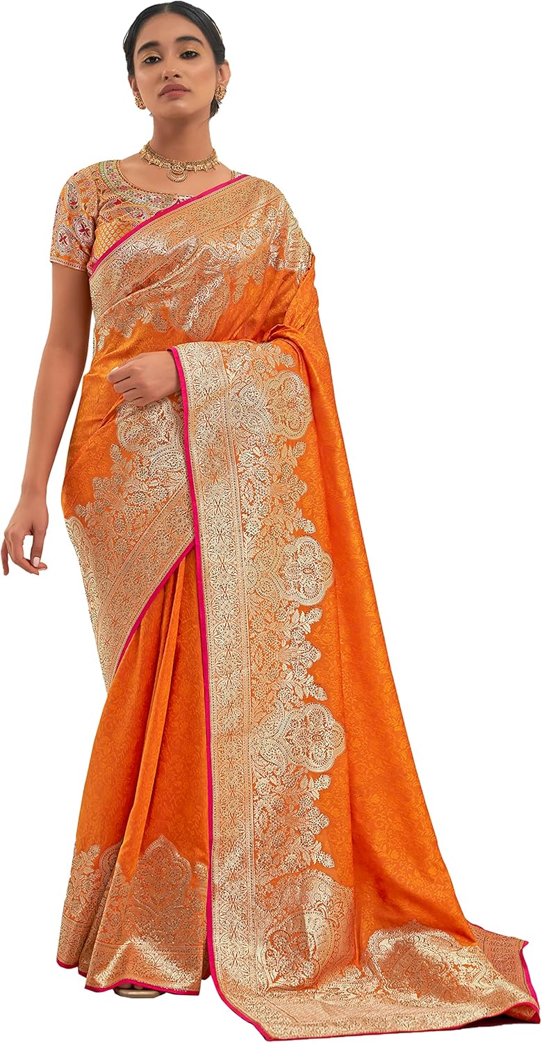 Elina fashion Sarees for Women Banarasi Art Silk Woven Saree || Indian Bollywood Ethnic Sari With Unstitched Blouse