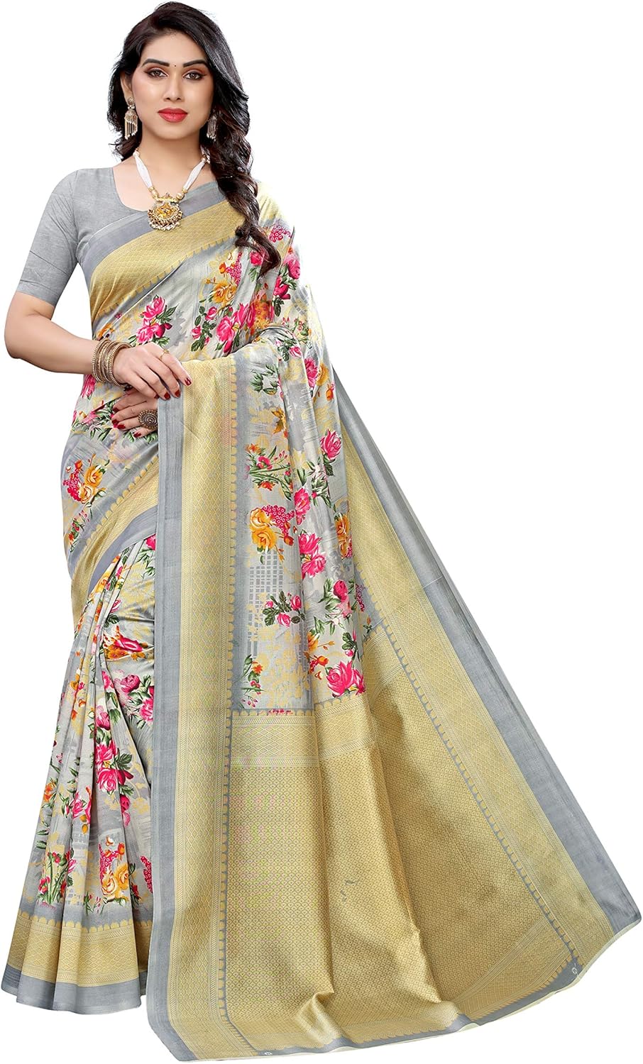 Women Art Silk Lace Printed Saree Free Size (AIR)