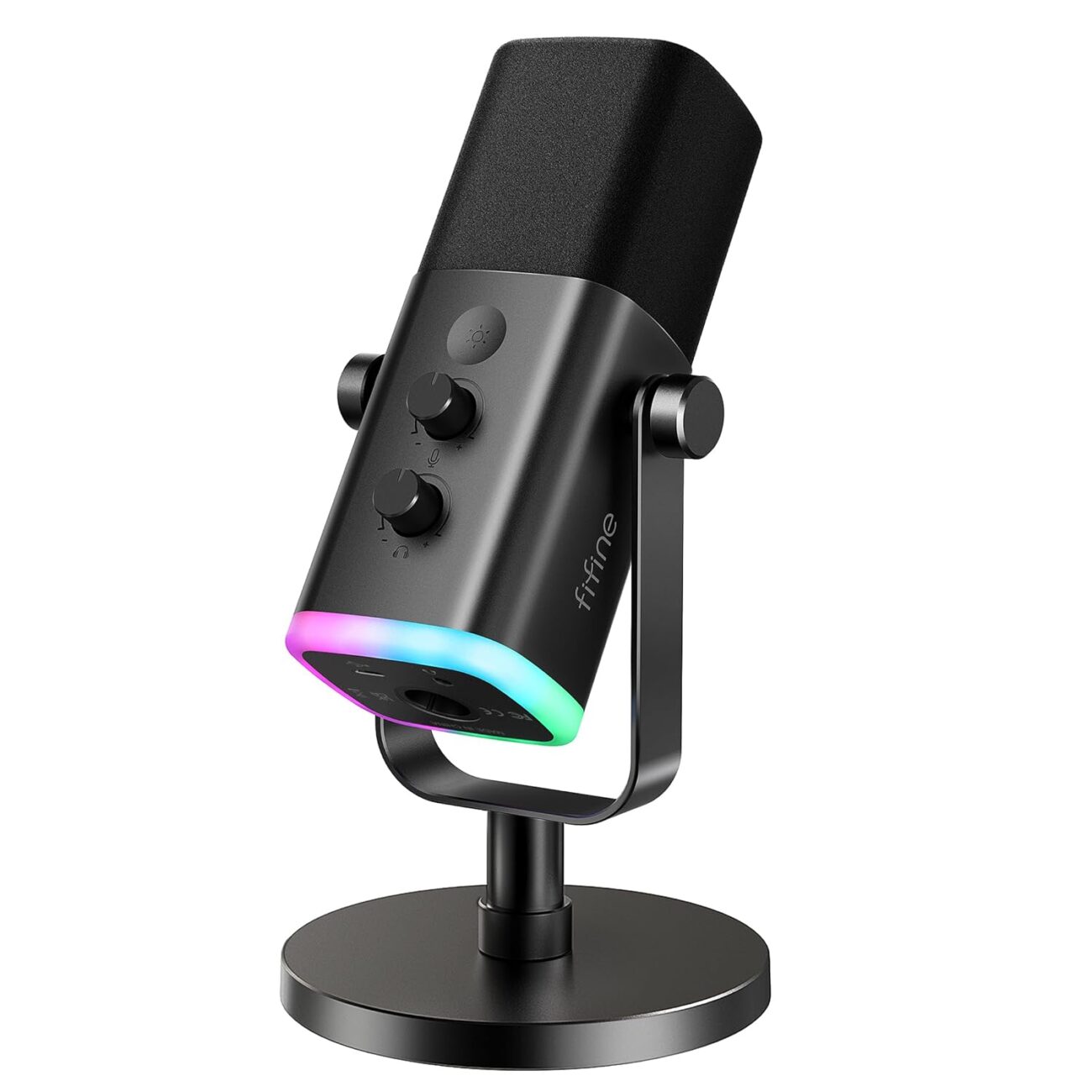 Fifine XLR/USB Dynamic Microphone for Podcast Recording, PC Computer Gaming Streaming Mic with RGB Light, Mute Button, Headphones Jack, Desktop Stand, Vocal Mic for Singing YouTube-AmpliGame AM8