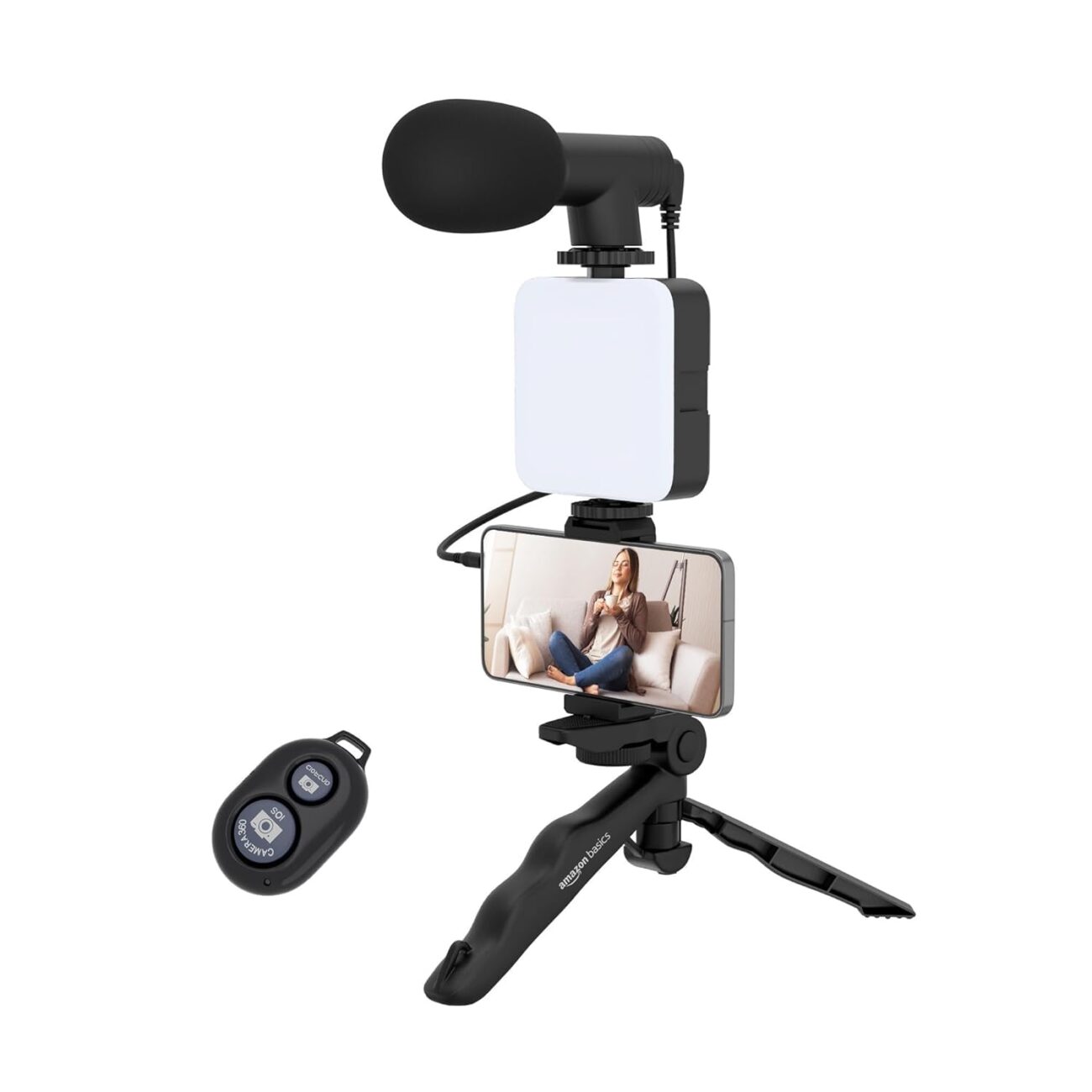 Mobile Video Recording kit with Bluetooth Remote, Mic, Tripod Stand, LED Light & Phone Holder Clip for Making Videos, Vlogging YouTube & FB Videos, Useful for Live Broadcasting, Video Calling (A+)