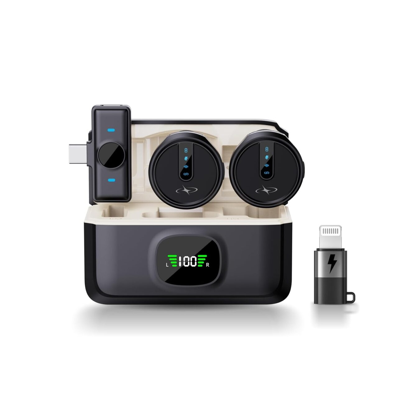 FLYBALL Wireless Mic, for Andriod & iOS, with 3-Level AI ENC, 100m Range, 80H Recording, Reverb Mode, Long Battery Life, 2.4G Mic for YouTube, Interviews, Vlogging, Content Creation SLM 520 VL