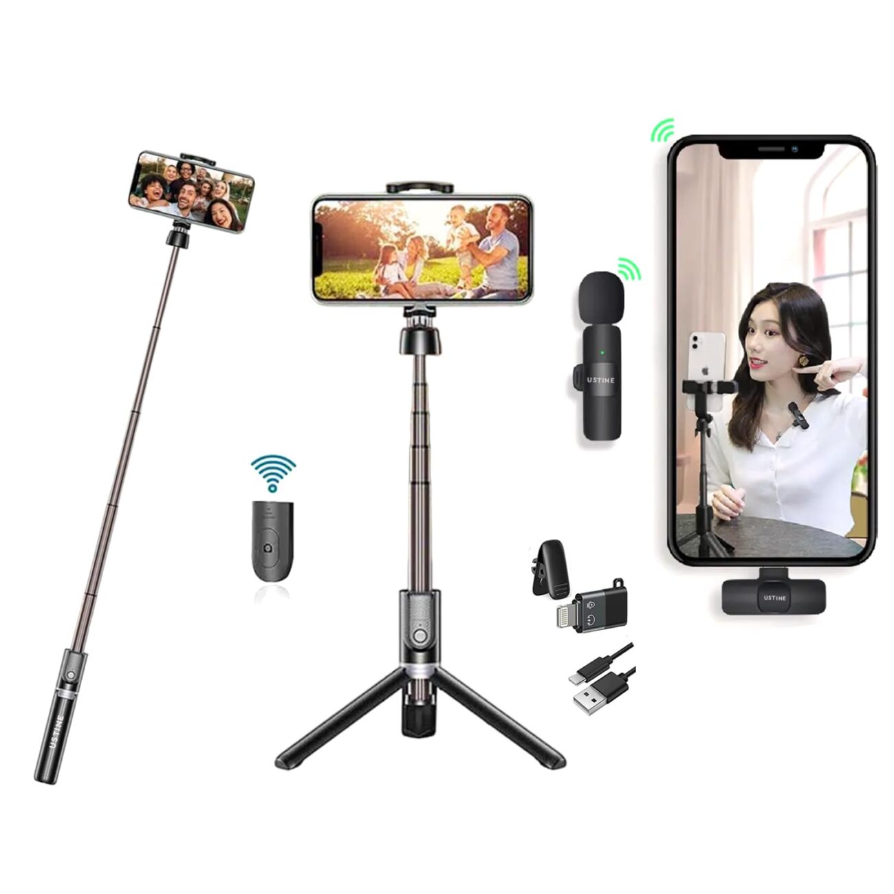 SnapX1 Vlogging Kit with Wireless Mic | 3-in-1 70cm Extendable Selfie Stick Tripod Stand with Bluetooth Remote + K8 Microphone for YouTube, Reels, Vlogs & Live Streaming (Android/iPhone)
