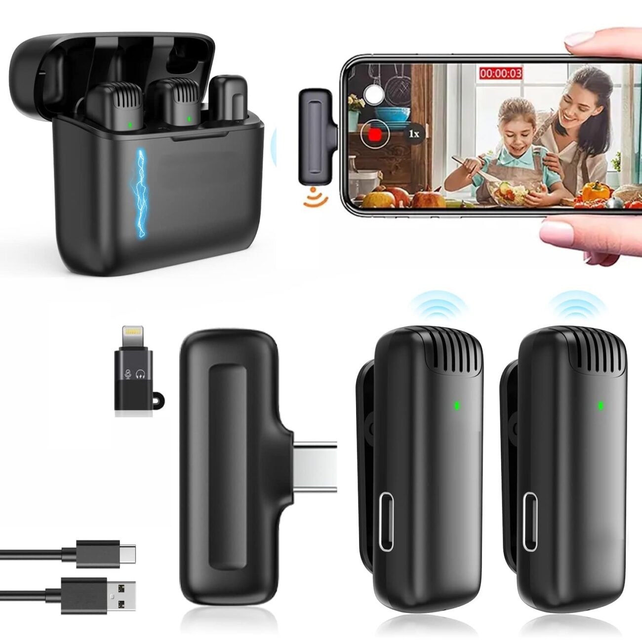Wireless Microphone for Youtubers 2.4ghz Mic for YouTube with Charging Case – Dual Wireless Microphone with Noise Cancellation for Type-C and iPhone (1 Year Warranty)