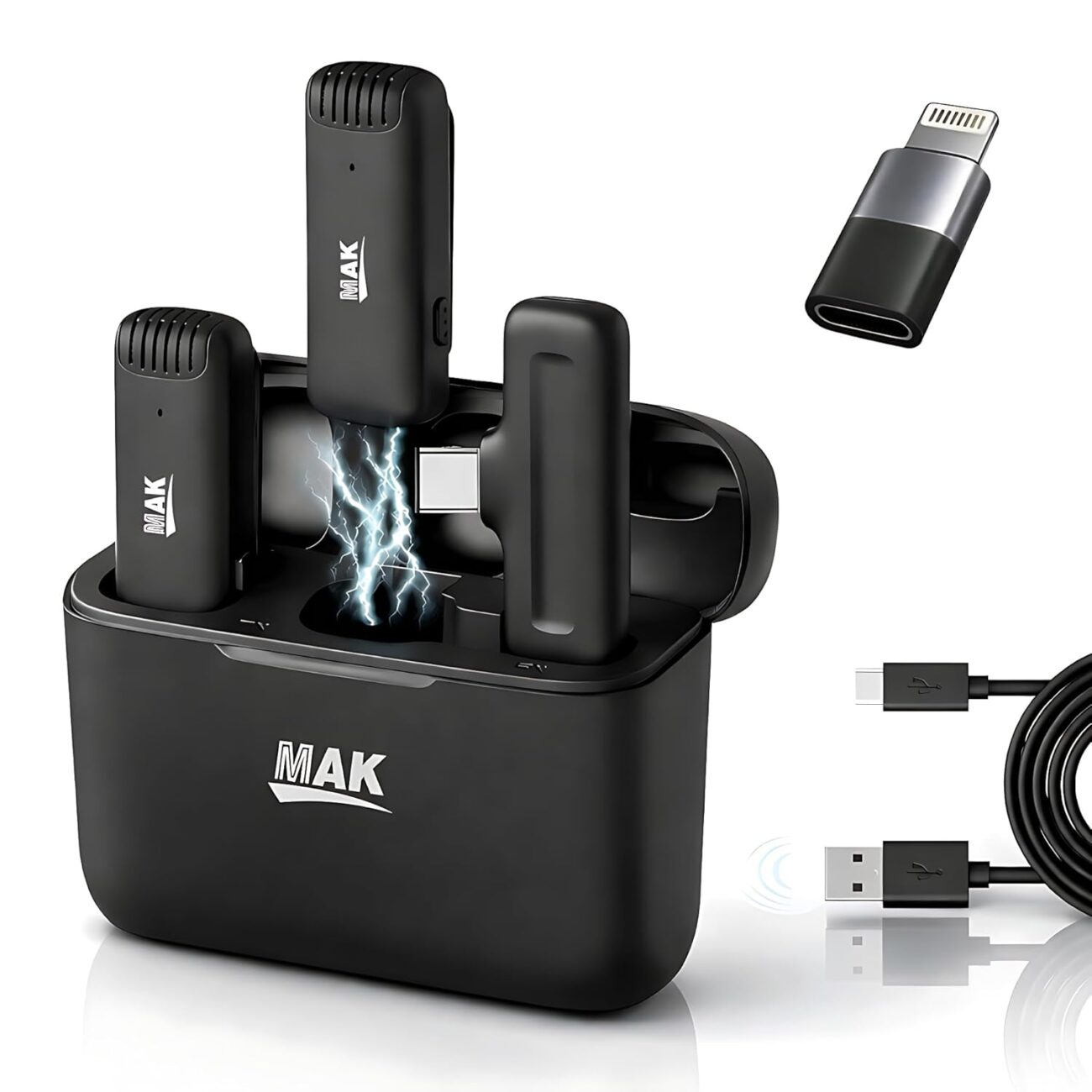 MMAK Wireless Lavalier Mic with Charging Case, Noise Reduction Modes Collar Microphone for Video Recording, YouTube, Facebook, Live Stream (MK-13 Pro Dual Mic)