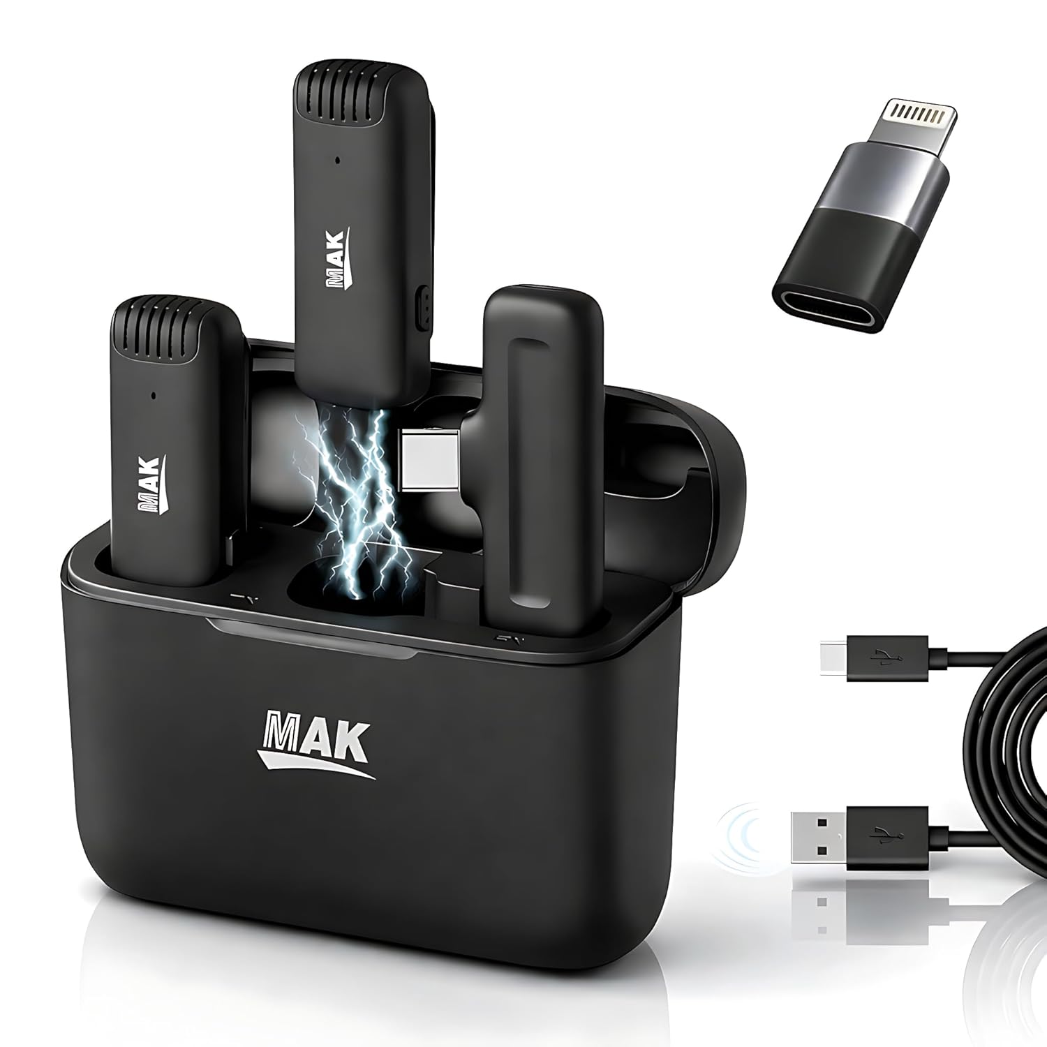 MMAK Wireless Lavalier Mic with Charging Case, Noise Reduction Modes Collar Microphone for Video Recording, YouTube, Facebook, Live Stream (MK-13 Pro Dual Mic)