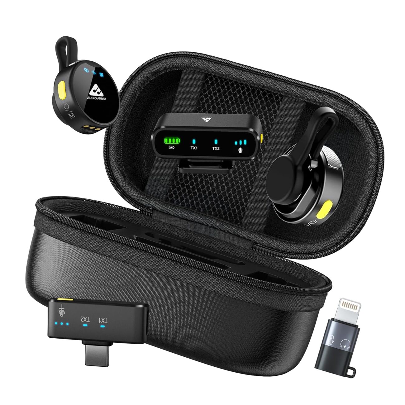 Audio Array AM-W22 | Latest 2026 Edition Wireless Microphone for Camera/iPhone/Android/iPad/Laptop, Lav Mic with Charging Case, AI Noise Reduction, 50H Battery, 230ft Range, for Recording, YouTube