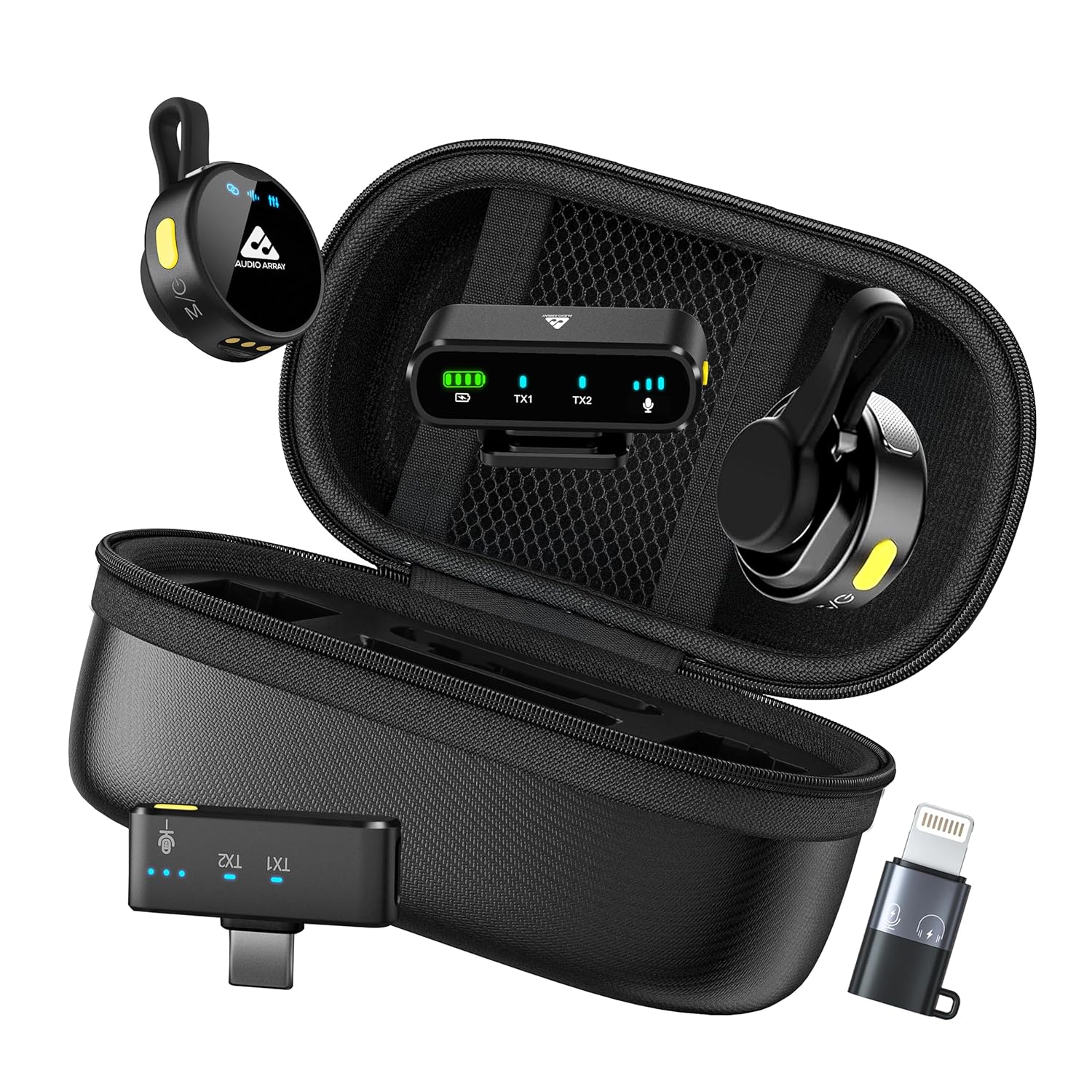 Audio Array AM-W22 | Latest 2026 Edition Wireless Microphone for Camera/iPhone/Android/iPad/Laptop, Lav Mic with Charging Case, AI Noise Reduction, 50H Battery, 230ft Range, for Recording, YouTube