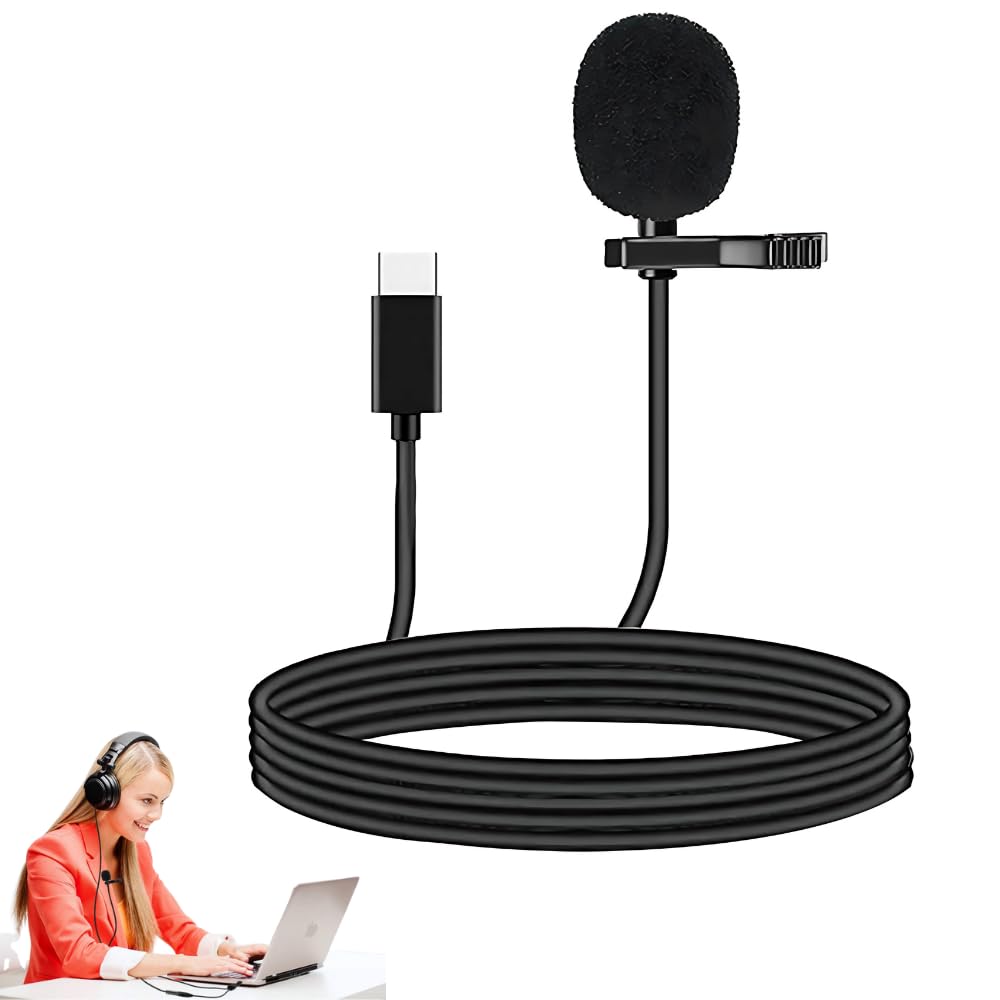 Drumstone𝟏𝟓 𝐘𝐄𝐀𝐑𝐒 𝐆𝐔𝐀𝐑𝐀𝐍𝐓𝐄𝐄 Compact Metal Clip Microphone Type-C Collar Mic with Long Wire for YouTube Voice Recording Podcast Vlogging Online Classes & Compatible with Type-C Devices