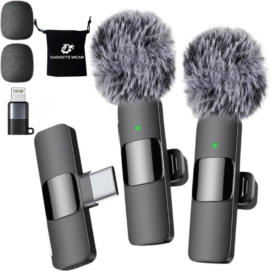 GADGETSWEAR AI K9 Furry Dual Wireless Lavalier Microphone for Android iPhone | Collar Mic with Type-C, Lightning, USB Noise Cancelling Fur, Vlog for YouTube, Interviews, Reels, Video Recording