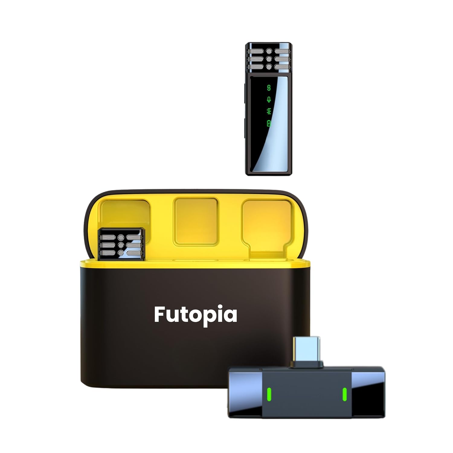 Futopia Wireless Lavalier Microphone with Charging Case with Receiver Plug & Play Clip-On Mic | AI Noise Cancellation | USB Type-c | 6H Battery Life | 20m Range for YouTube, Vlogging & Live Streaming