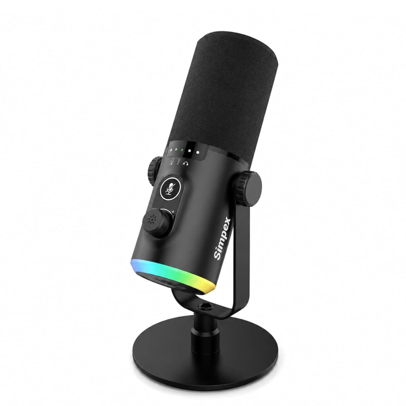 Simpex (SDM-002 USB/XLR Dynamic Podcast Microphone with RGB Lighting, Gain & Mute Control, Desk Stand for PC for Podcasting, Gaming, Streaming, Recording, Focused Recording Pure Sound no Noise