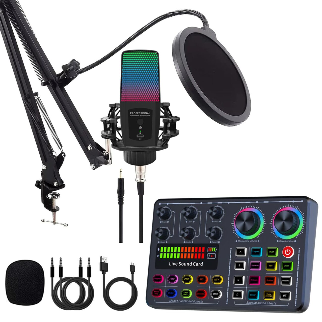 Professional Studio Condenser Microphone Kit Full Setup with Bluetooth Audio Mixer Sound Card for Recording Singing Voice Capturing YouTube Videos Interviews Mic (Black, F669 Model)