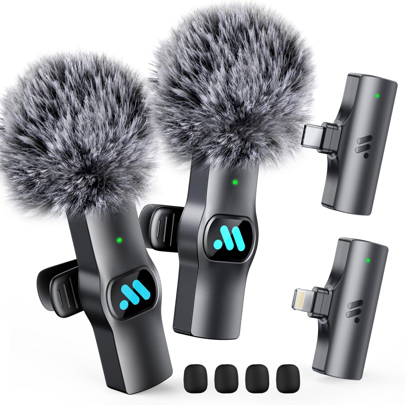 Leettus 2pcs Lavalier Wireless Microphone for iPhone iPad, Wireless Microphone for Video Recording, Game Live Streaming, Interviews, YouTube, TikTok, Vlog