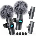 Leettus 2pcs Lavalier Wireless Microphone for iPhone iPad, Wireless Microphone for Video Recording, Game Live Streaming, Interviews, YouTube, TikTok, Vlog