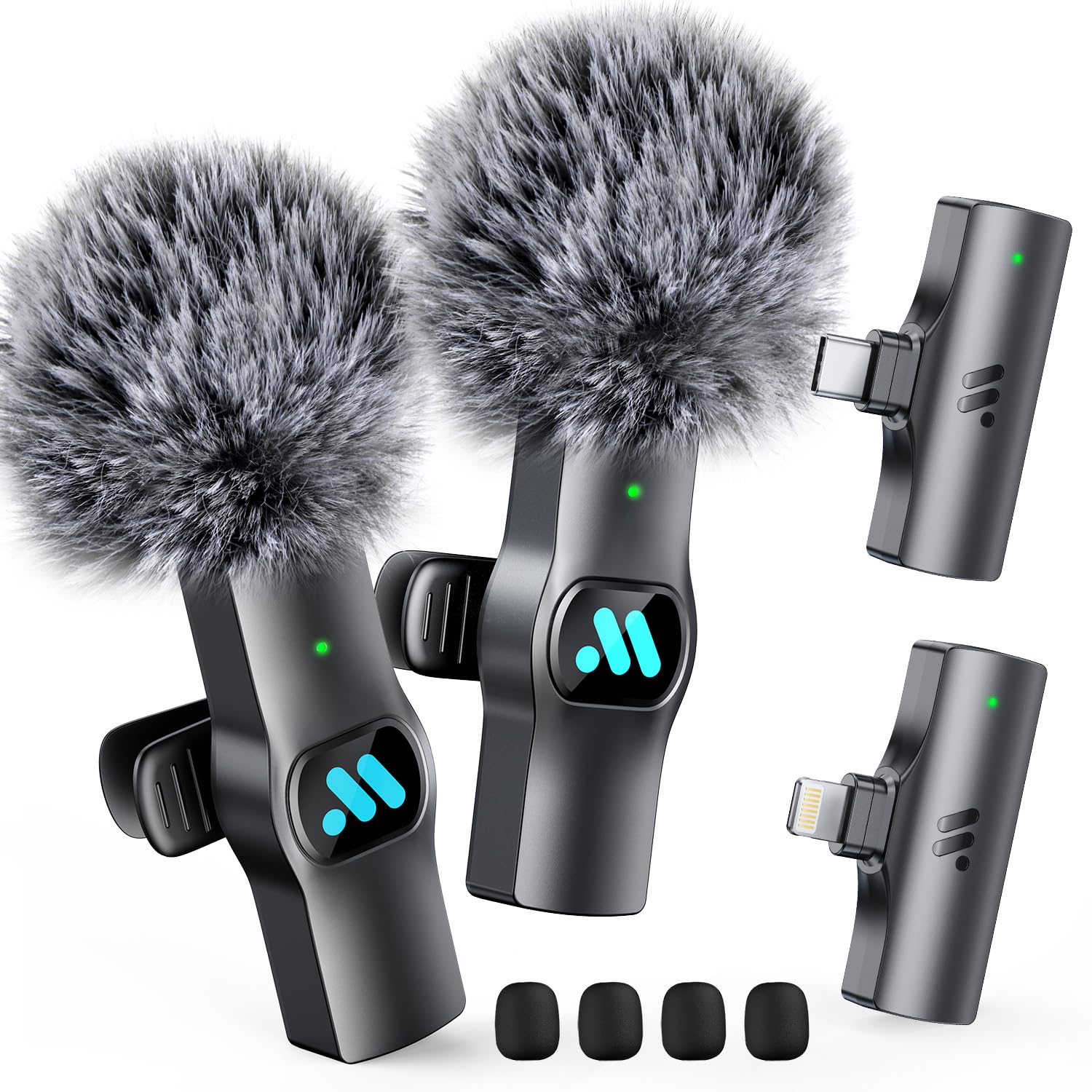 Leettus 2pcs Lavalier Wireless Microphone for iPhone iPad, Wireless Microphone for Video Recording, Game Live Streaming, Interviews, YouTube, TikTok, Vlog