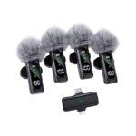 BKN T90 4 in 1 Wireless Microphone, Noise Reduction Collar Mic with Charging Case, Wireless 4-Mic & 1 Receiver for Video Recording, YouTube, Facebook, Live Stream for All Type C Android & iPhone