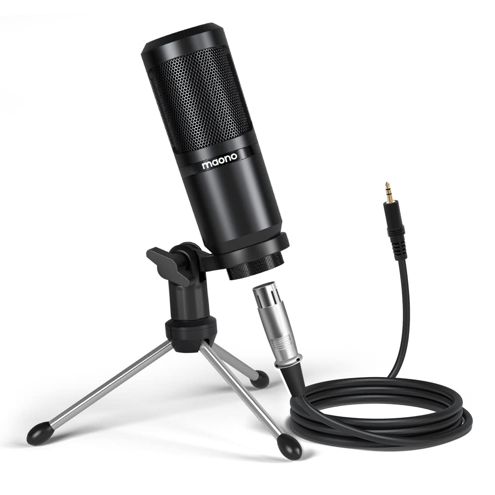 MAONO AU-PM360TR Condenser Microphone for Youtubers, Vlogging, Singing, Podcasting, with Tripod Stand and Mic Gain