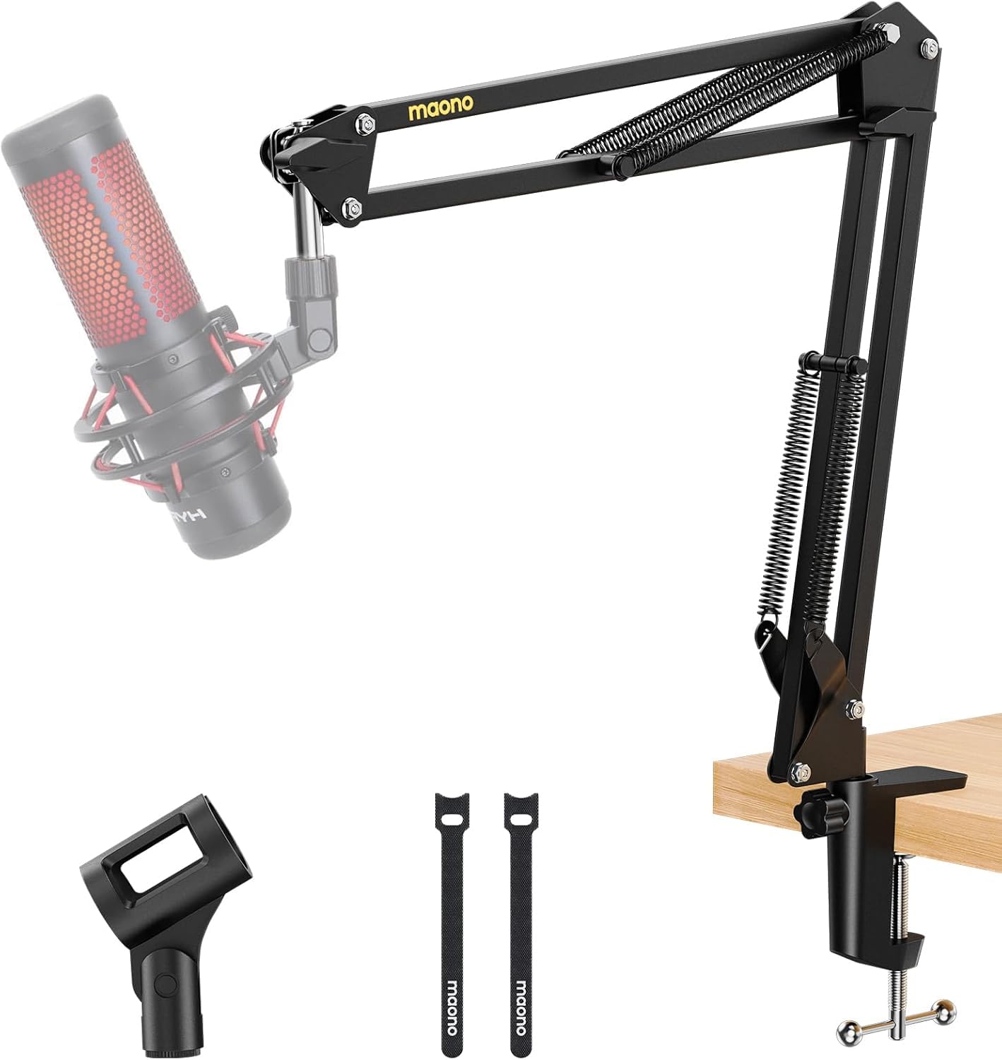MAONO Boom Arm Microphone Stand: Adjustable Metal Suspension Mic Boom Arm for Podcast Gaming Streaming Recording,with Desk Clamp and 3/8″ to 5/8″ Screw Adapter-Max Load 1KG AU-B01 Black