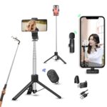TriPro X5 Vlogging Kit with K8 Wireless Mic | Extra-Long 170cm Selfie Stick with Large Reinforced Tripod & Bluetooth Remote for YouTube, Reels & Vlogs (Android/iPhone)