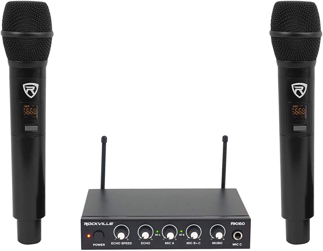RockvilIe RKI60 Karaoke Dual Wireless Microphone Mixer for Home Theater System