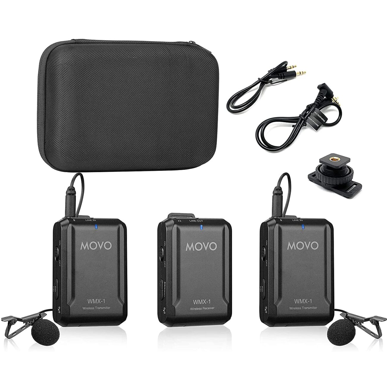 Movo WMX-1-DUO 2.4GHz Dual Wireless Lavalier Microphone System (200′ ft Audio Range)