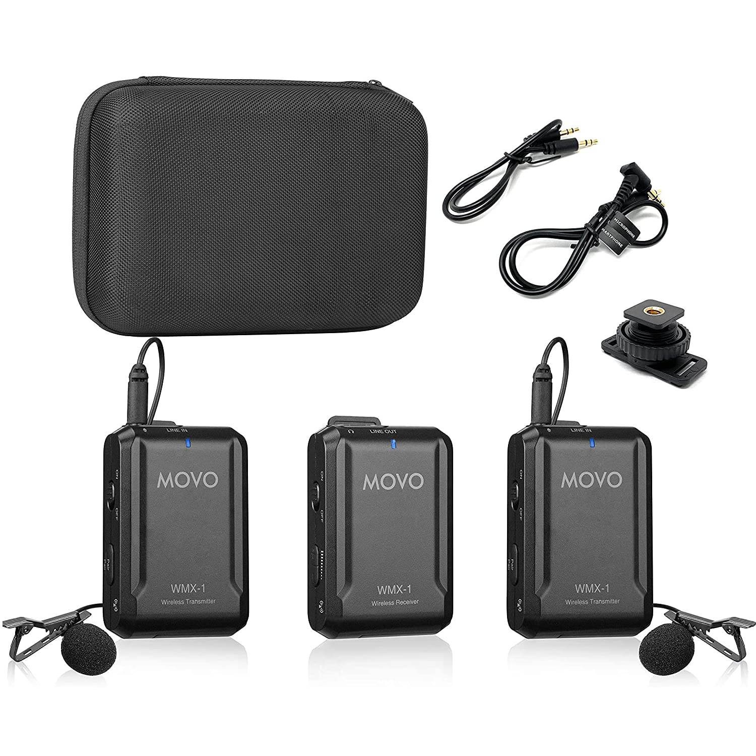 Movo WMX-1-DUO 2.4GHz Dual Wireless Lavalier Microphone System (200′ ft Audio Range)