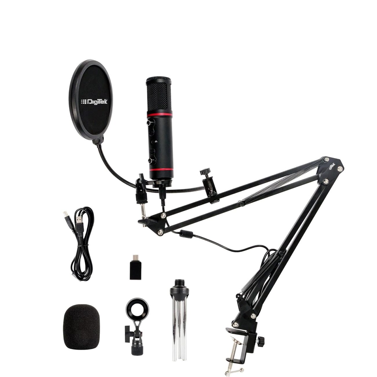 Digitek DM-501 USB Podcast & Gaming Condenser Microphone Kit with Arm & Pop Filter, High Sensitivity, Noise Cancellation, Vol Adjustment & Mute, Use with PS4, PS5,PC & Smartphone for Live Streaming