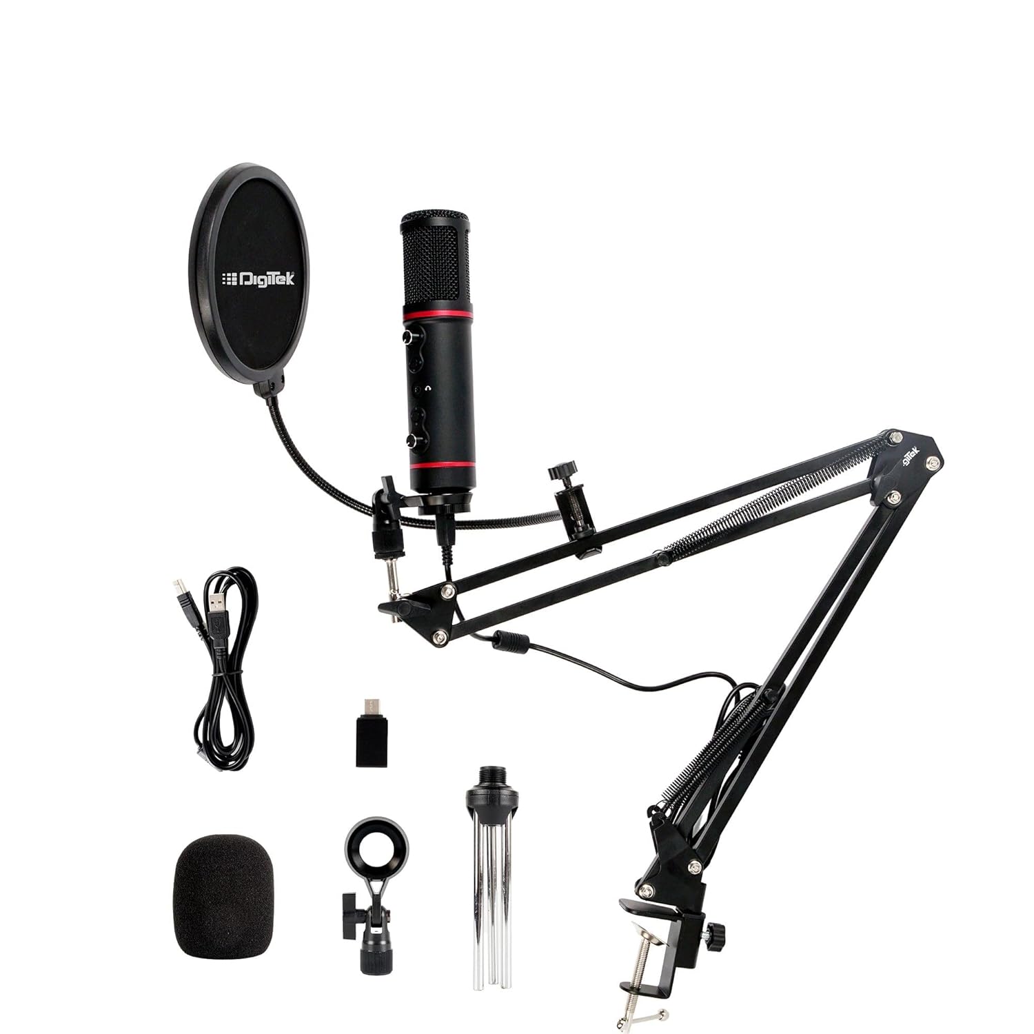Digitek DM-501 USB Podcast & Gaming Condenser Microphone Kit with Arm & Pop Filter, High Sensitivity, Noise Cancellation, Vol Adjustment & Mute, Use with PS4, PS5,PC & Smartphone for Live Streaming