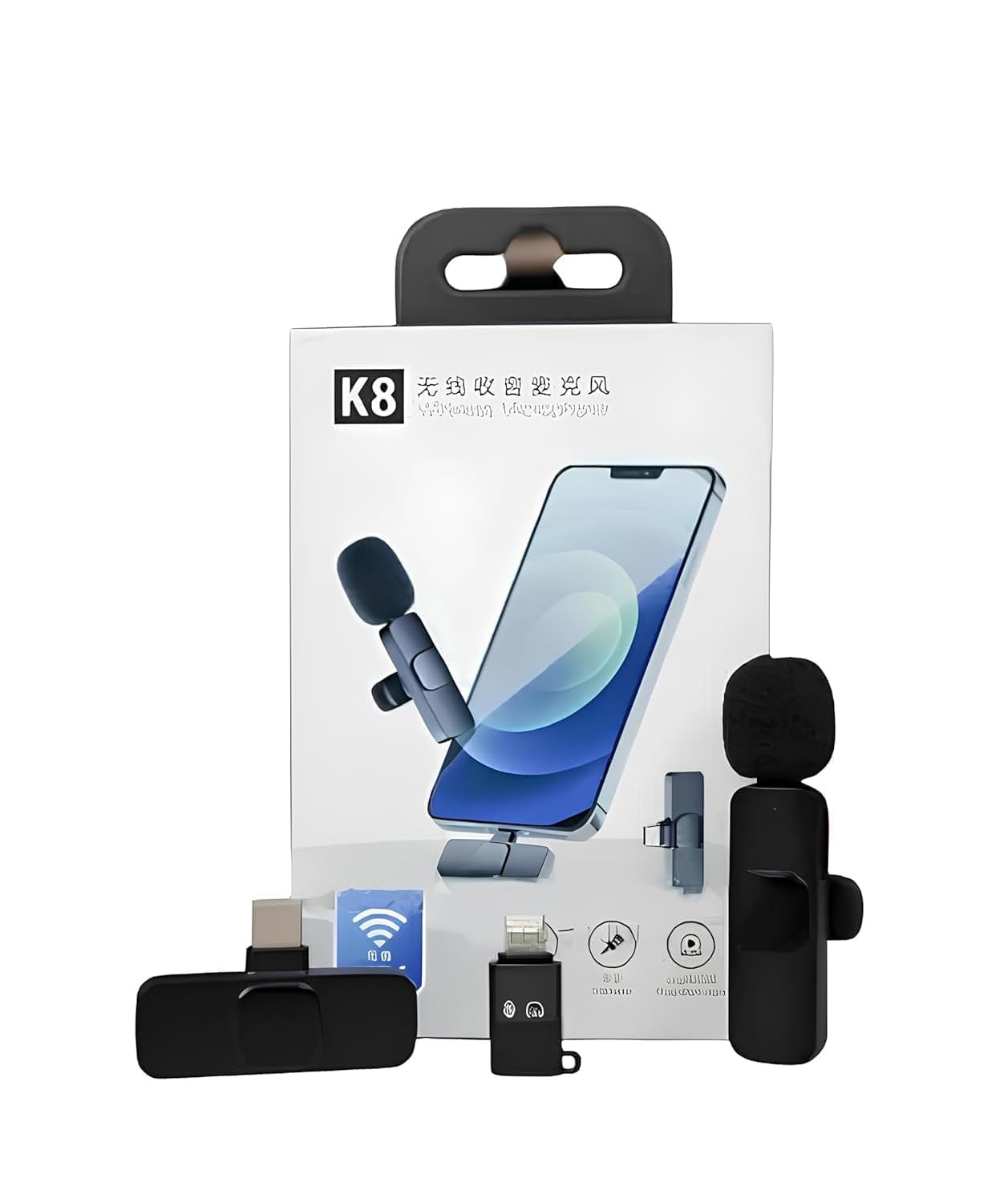 Wireless Microphone 2-in-1 Lavalier Mic with Receiver for iPhone/Android Type-C Plug & Play Clip-On Mini Microphone for YouTube Vlogging, Zoom, Online Teaching (K8-Mic)