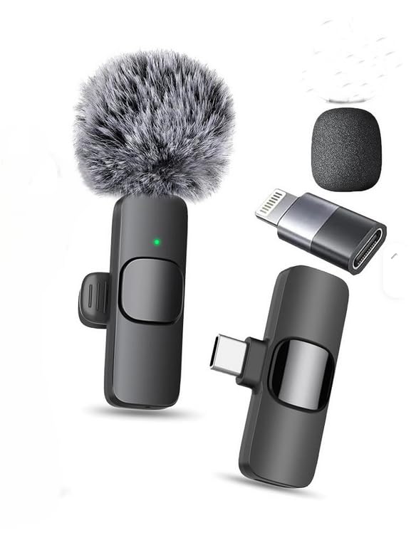 K8 2in1 Wireless Microphone, Digital Mini Portable Recording Clip Mic with Receiver for All Type-C Mobile Phones Camera Laptop for Vlogging YouTube Online Class, Zoom Call