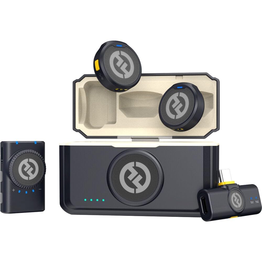 Holyland Lark M2 Wireless Microphone for iPhone/Camera/Android/PC, 48kHz/24-bit High Fidelity Audio, 300m Range, Noise Cancel, 40h Use, YouTube, Streaming (2TX Camera RX+USB-C+RX Charging Case)