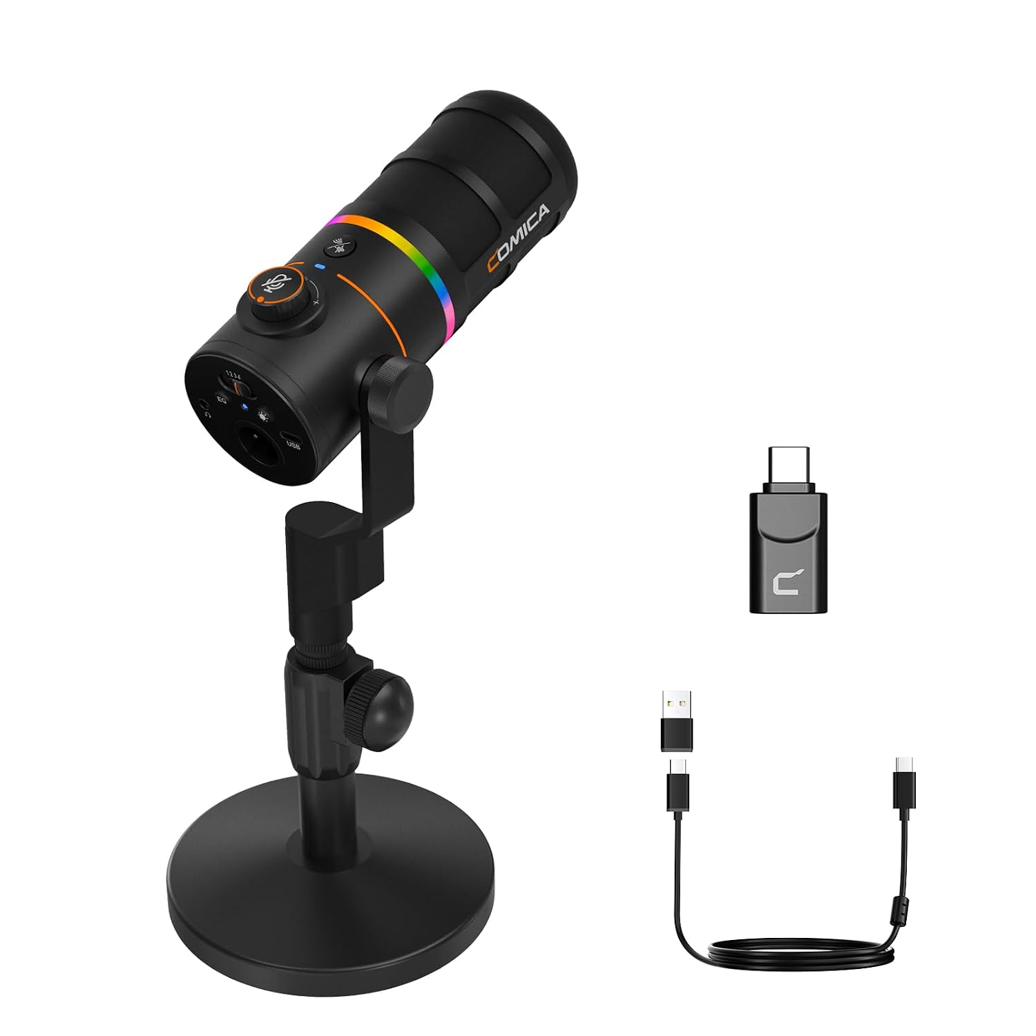 Comica EJoy D10 Pro XLR/USB-C Gaming Microphone for Podcasting Recording,Wired/Wireless Dynamic Computer Mic for Desktop with RGB,Mute,Noise Reduction,Gain,for PC,PS4,PS5,Live Streaming,Youtube(Black)