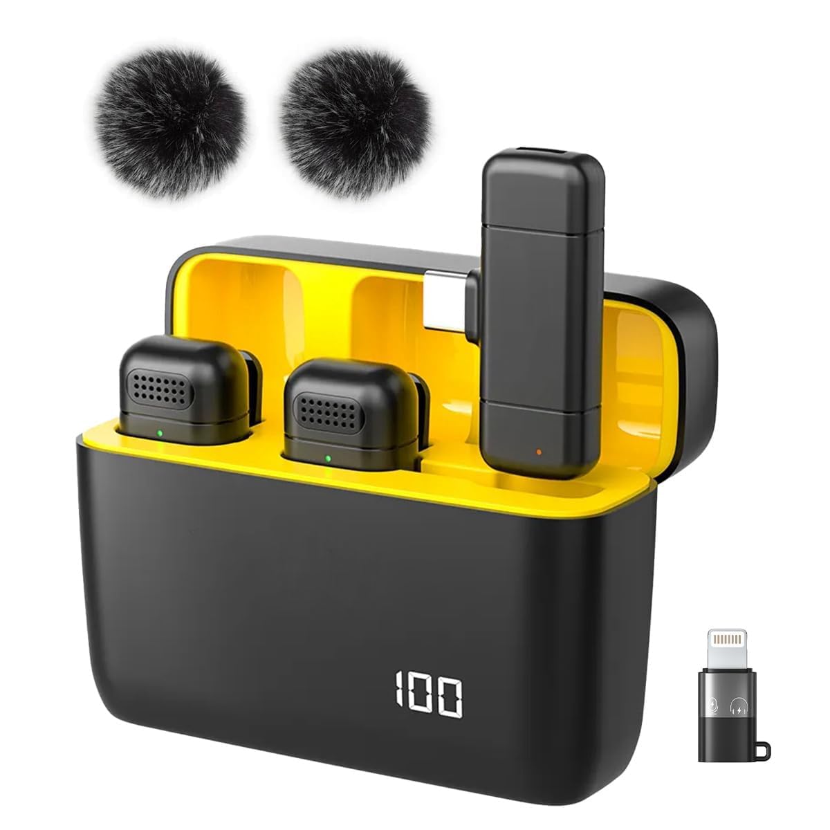 Bietrun Wireless Mic with Noise Reduction for Video Recording, Support Type C Android & iPhone, Dual Channel Mic Wireless | Mics for YouTube| Charging Case Included (BIT29)