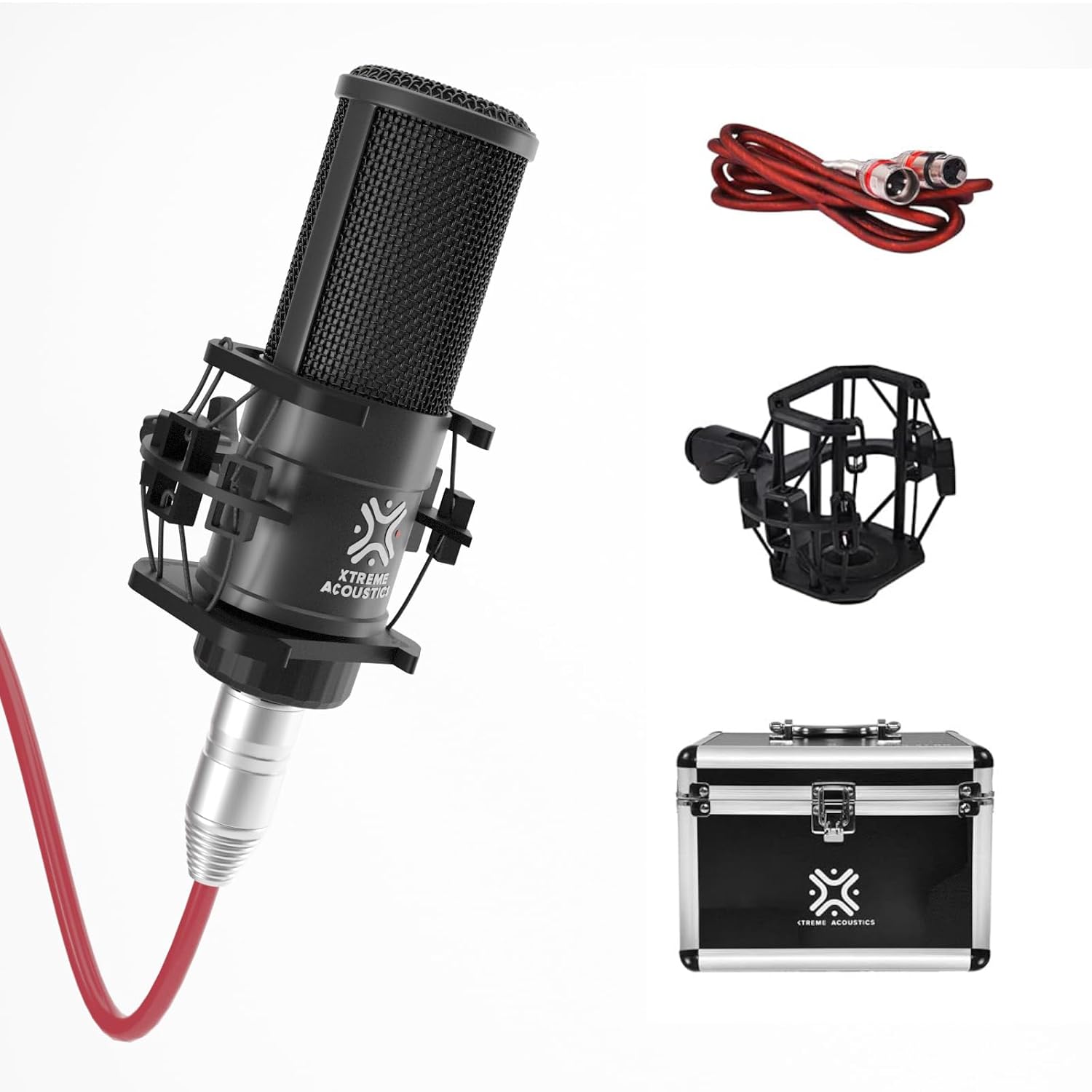 Xtreme Acoustics C-01 Jamming Series Professional Studio Condenser Mic | Cardioid XLR Mic with Shock Mount, Flight Case & 2m Cable | 48V Phantom Powered | Free Online Learning Course Included | Black
